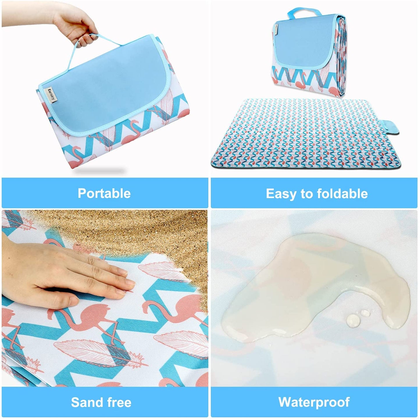 Picnic Mat Sand Free Waterproof, Exrisiry Beach Blanket Foldable Large Size 57“x78” 2 Layers Picnic Blankets Sandproof for Outdoor, Hiking, Travel, Park, Grass