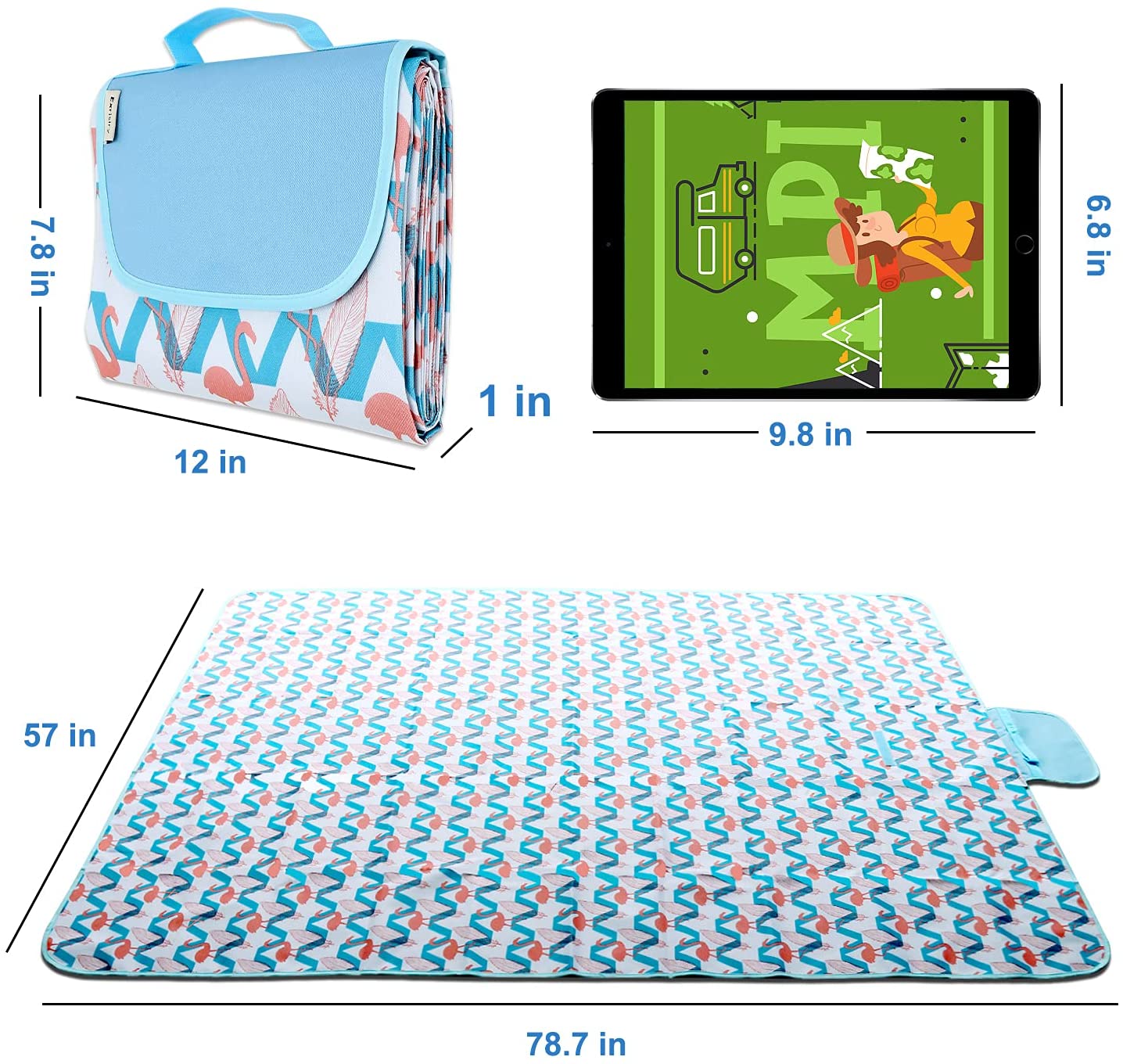 Picnic Mat Sand Free Waterproof, Exrisiry Beach Blanket Foldable Large Size 57“x78” 2 Layers Picnic Blankets Sandproof for Outdoor, Hiking, Travel, Park, Grass