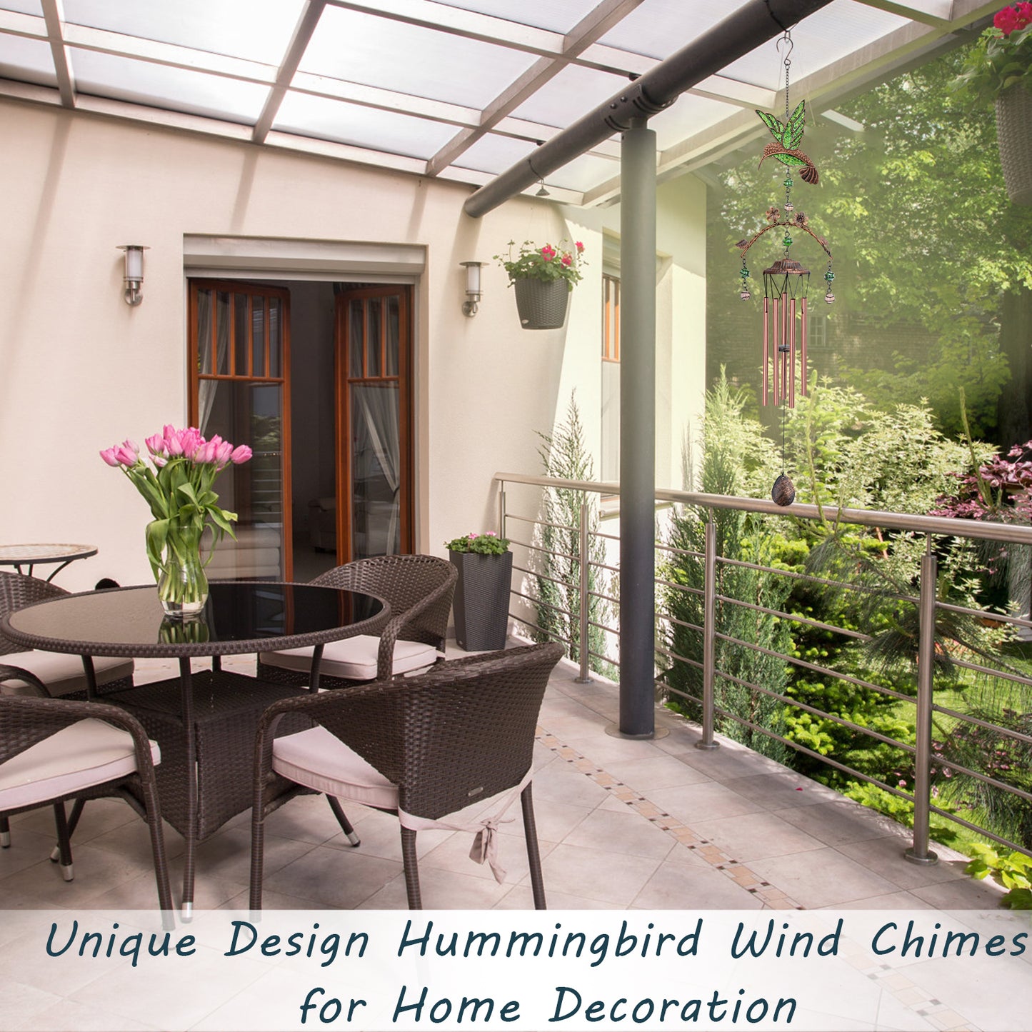 Wind Chimes - Hummingbird Wind Chimes for Outside Deep Tone 34 inches 5 Aluminum Tubes, Thanksgiving, Christmas, Birthday Gifts for Mom, Grandma, Daughter, Decoration for Home, Garden, Patio, Backyard