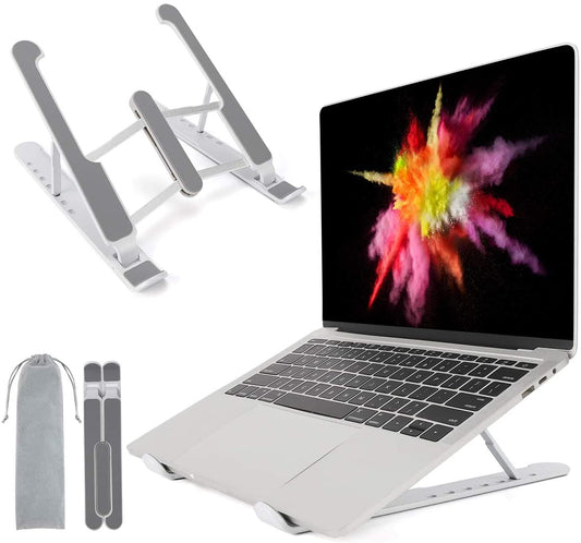 Exrisiry Portable Laptop Stand, 7 Heights Adjustable Ergonomic Laptop Riser Foldable Aluminum Alloy Computer Stand, Compatible with 10 - 15.6 inches Notebook, MacBook Pro, iPad, Tablets