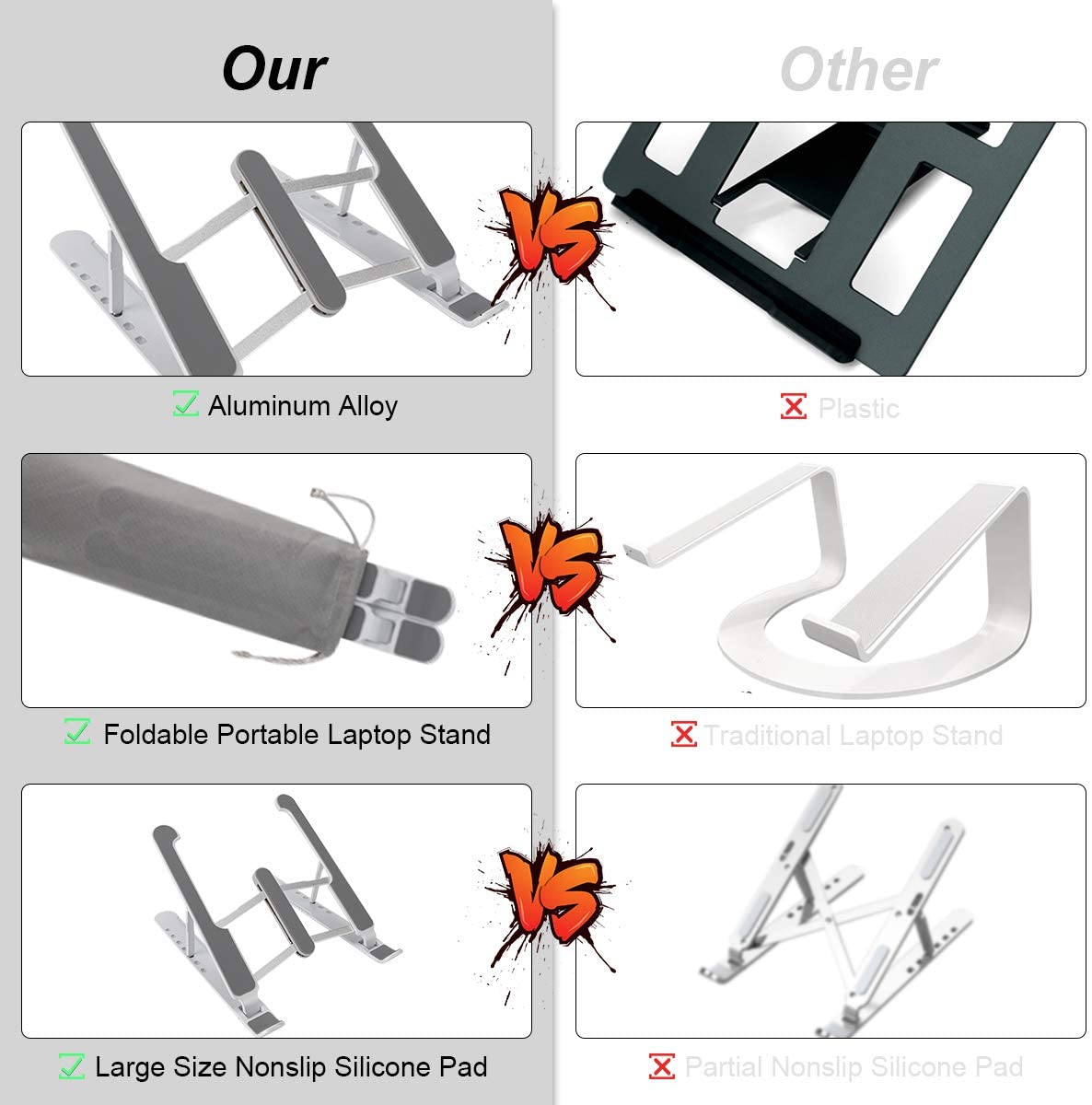 Exrisiry Portable Laptop Stand, 7 Heights Adjustable Ergonomic Laptop Riser Foldable Aluminum Alloy Computer Stand, Compatible with 10 - 15.6 inches Notebook, MacBook Pro, iPad, Tablets