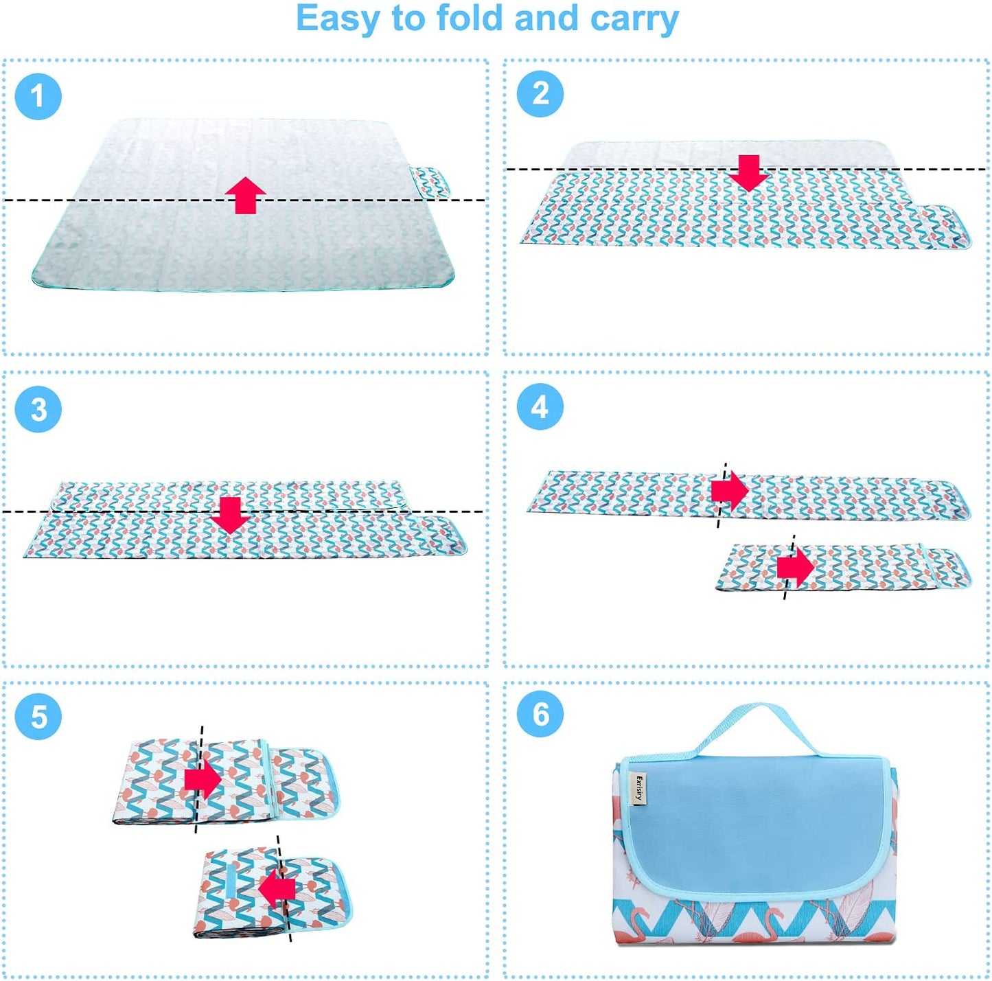 Picnic Mat Sand Free Waterproof, Exrisiry Beach Blanket Foldable Large Size 57“x78” 2 Layers Picnic Blankets Sandproof for Outdoor, Hiking, Travel, Park, Grass