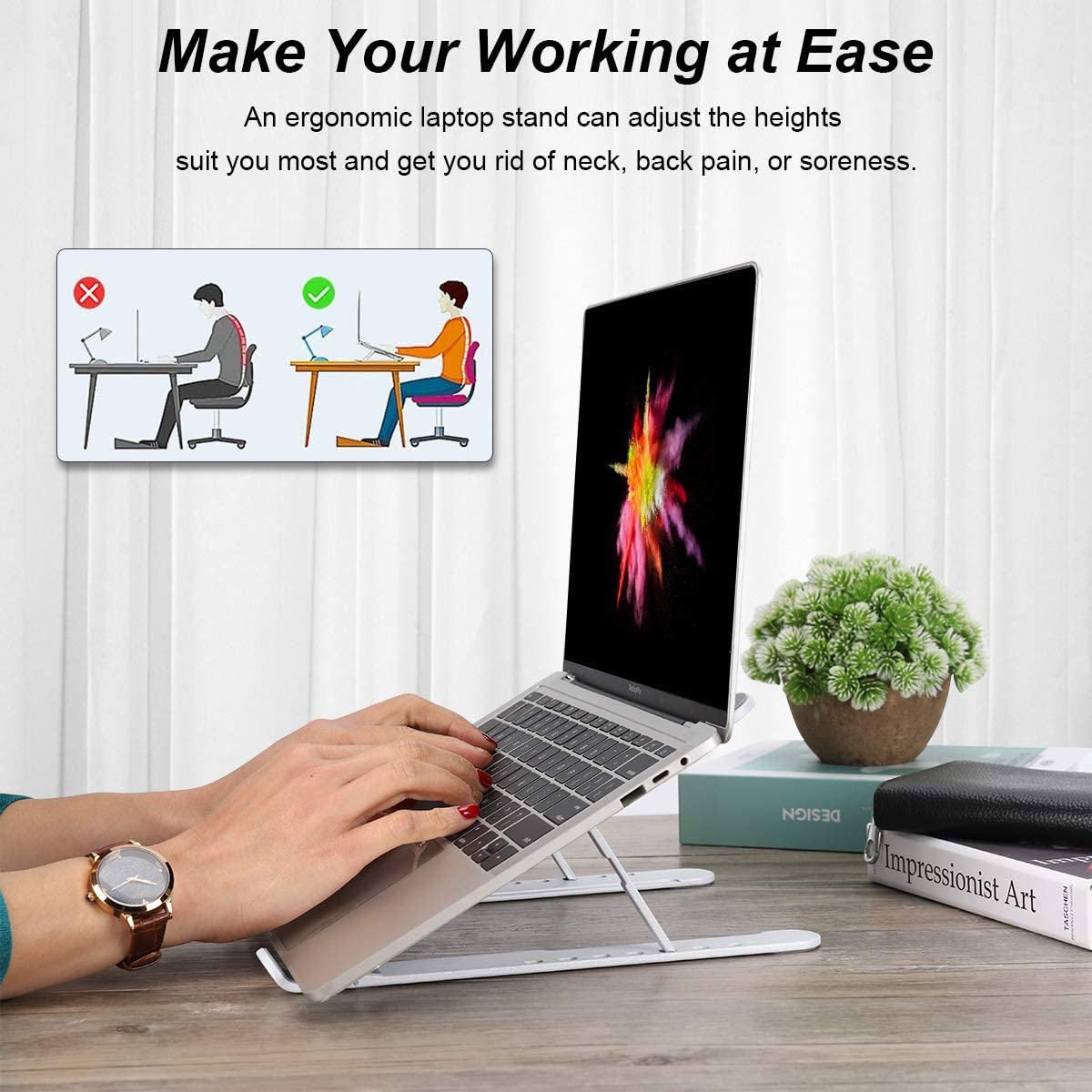 Exrisiry Portable Laptop Stand, 7 Heights Adjustable Ergonomic Laptop Riser Foldable Aluminum Alloy Computer Stand, Compatible with 10 - 15.6 inches Notebook, MacBook Pro, iPad, Tablets