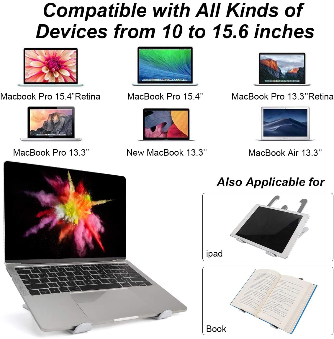 Exrisiry Portable Laptop Stand, 7 Heights Adjustable Ergonomic Laptop Riser Foldable Aluminum Alloy Computer Stand, Compatible with 10 - 15.6 inches Notebook, MacBook Pro, iPad, Tablets