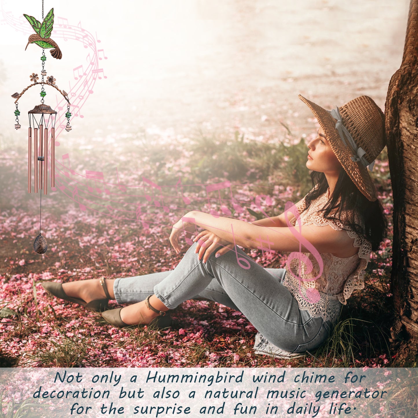 Wind Chimes - Hummingbird Wind Chimes for Outside Deep Tone 34 inches 5 Aluminum Tubes, Thanksgiving, Christmas, Birthday Gifts for Mom, Grandma, Daughter, Decoration for Home, Garden, Patio, Backyard